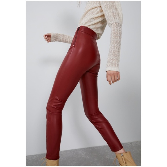 Zara Trafaluc Red Vegan Faux Leather Legging Pants - Picture 3 of 9